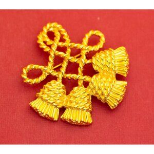 Vintage Gold Tone Knot Royal Tassels Elegant Brooch - F40